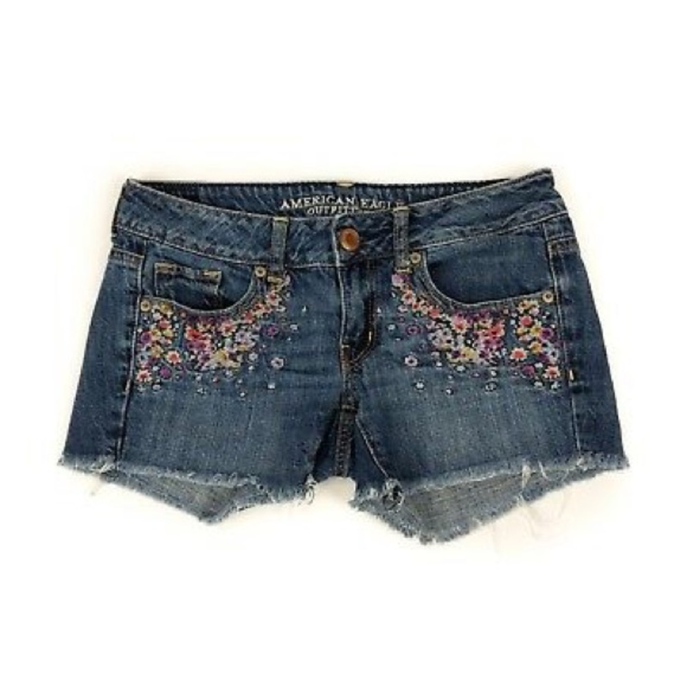 American Eagle Floral Embroidered Cutoff Shorts
